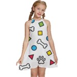 Dog Paw Seamless Pattern Footprint Bone Kids  Halter Collar Waist Tie Chiffon Dress