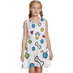 Dog Paw Seamless Pattern Footprint Bone Kids  Sleeveless Tiered Mini Dress