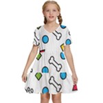 Dog Paw Seamless Pattern Footprint Bone Kids  Short Sleeve Tiered Mini Dress