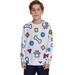 Dog Paw Seamless Pattern Footprint Bone Kids  Crewneck Sweatshirt