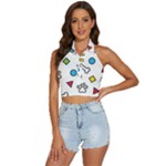 Dog Paw Seamless Pattern Footprint Bone Backless Halter Cami Shirt