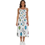 Dog Paw Seamless Pattern Footprint Bone Sleeveless Shoulder Straps Boho Dress