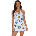 Dog Paw Seamless Pattern Footprint Bone 2-in-1 Flare Activity Dress