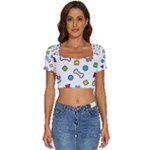 Dog Paw Seamless Pattern Footprint Bone Short Sleeve Square Neckline Crop Top 