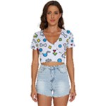 Dog Paw Seamless Pattern Footprint Bone V-Neck Crop Top