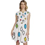 Dog Paw Seamless Pattern Footprint Bone Cap Sleeve High Waist Dress