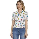 Dog Paw Seamless Pattern Footprint Bone Puffed Short Sleeve Button Up Jacket