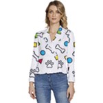 Dog Paw Seamless Pattern Footprint Bone Women s Long Sleeve Revers Collar Cropped Jacket
