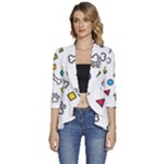 Dog Paw Seamless Pattern Footprint Bone Women s 3/4 Sleeve Ruffle Edge Open Front Jacket