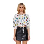Dog Paw Seamless Pattern Footprint Bone Mid Sleeve Drawstring Hem Top