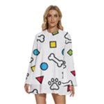 Dog Paw Seamless Pattern Footprint Bone Round Neck Long Sleeve Bohemian Style Chiffon Mini Dress