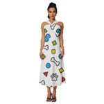 Dog Paw Seamless Pattern Footprint Bone Sleeveless Cross Front Cocktail Midi Chiffon Dress