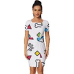Dog Paw Seamless Pattern Footprint Bone Fitted Knot Split End Bodycon Dress