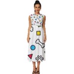 Dog Paw Seamless Pattern Footprint Bone Sleeveless Round Neck Midi Dress