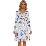 Dog Paw Seamless Pattern Footprint Bone Long Sleeve Dress With Pocket