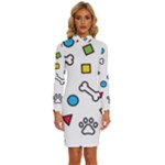 Dog Paw Seamless Pattern Footprint Bone Long Sleeve Shirt Collar Bodycon Dress