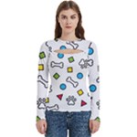 Dog Paw Seamless Pattern Footprint Bone Women s Cut Out Long Sleeve T-Shirt