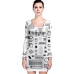 Pattern Hipster Abstract Form Geometric Line Variety Shapes Polkadots Fashion Style Seamless Long Sleeve Bodycon Dress