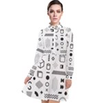 Pattern Hipster Abstract Form Geometric Line Variety Shapes Polkadots Fashion Style Seamless Long Sleeve Chiffon Shirt Dress