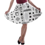 Pattern Hipster Abstract Form Geometric Line Variety Shapes Polkadots Fashion Style Seamless A-line Skater Skirt