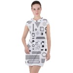 Pattern Hipster Abstract Form Geometric Line Variety Shapes Polkadots Fashion Style Seamless Drawstring Hooded Dress