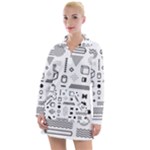 Pattern Hipster Abstract Form Geometric Line Variety Shapes Polkadots Fashion Style Seamless Women s Long Sleeve Casual Dress