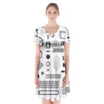 Pattern Hipster Abstract Form Geometric Line Variety Shapes Polkadots Fashion Style Seamless Short Sleeve V-neck Flare Dress