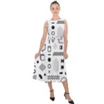 Pattern Hipster Abstract Form Geometric Line Variety Shapes Polkadots Fashion Style Seamless Midi Tie-Back Chiffon Dress