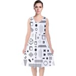 Pattern Hipster Abstract Form Geometric Line Variety Shapes Polkadots Fashion Style Seamless V-Neck Midi Sleeveless Dress 