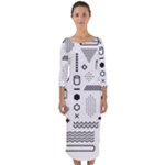 Pattern Hipster Abstract Form Geometric Line Variety Shapes Polkadots Fashion Style Seamless Quarter Sleeve Midi Bodycon Dress