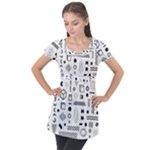 Pattern Hipster Abstract Form Geometric Line Variety Shapes Polkadots Fashion Style Seamless Puff Sleeve Tunic Top