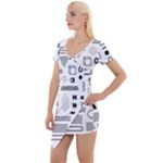 Pattern Hipster Abstract Form Geometric Line Variety Shapes Polkadots Fashion Style Seamless Short Sleeve Asymmetric Mini Dress