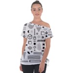 Pattern Hipster Abstract Form Geometric Line Variety Shapes Polkadots Fashion Style Seamless Off Shoulder Tie-Up T-Shirt