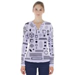 Pattern Hipster Abstract Form Geometric Line Variety Shapes Polkadots Fashion Style Seamless V-Neck Long Sleeve Top
