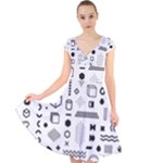 Pattern Hipster Abstract Form Geometric Line Variety Shapes Polkadots Fashion Style Seamless Cap Sleeve Front Wrap Midi Dress