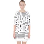Pattern Hipster Abstract Form Geometric Line Variety Shapes Polkadots Fashion Style Seamless Quarter Sleeve Pocket Dress