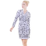 Pattern Hipster Abstract Form Geometric Line Variety Shapes Polkadots Fashion Style Seamless Button Long Sleeve Dress