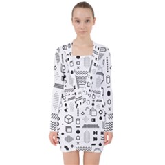 V-neck Bodycon Long Sleeve Dress 