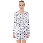 Pattern Hipster Abstract Form Geometric Line Variety Shapes Polkadots Fashion Style Seamless V-neck Bodycon Long Sleeve Dress
