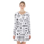 Pattern Hipster Abstract Form Geometric Line Variety Shapes Polkadots Fashion Style Seamless Long Sleeve Velvet V-neck Dress