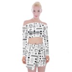 Pattern Hipster Abstract Form Geometric Line Variety Shapes Polkadots Fashion Style Seamless Off Shoulder Top with Mini Skirt Set