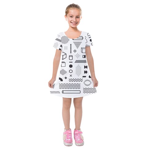 Pattern Hipster Abstract Form Geometric Line Variety Shapes Polkadots Fashion Style Seamless Kids  Short Sleeve Velvet Dress from ArtsNow.com