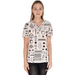 Pattern Hipster Abstract Form Geometric Line Variety Shapes Polkadots Fashion Style Seamless Women s V-Neck Scrub Top