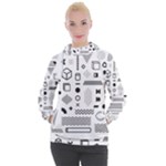 Pattern Hipster Abstract Form Geometric Line Variety Shapes Polkadots Fashion Style Seamless Women s Hooded Pullover