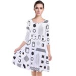 Pattern Hipster Abstract Form Geometric Line Variety Shapes Polkadots Fashion Style Seamless Quarter Sleeve Waist Band Dress