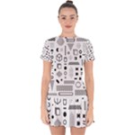 Pattern Hipster Abstract Form Geometric Line Variety Shapes Polkadots Fashion Style Seamless Drop Hem Mini Chiffon Dress