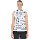 Pattern Hipster Abstract Form Geometric Line Variety Shapes Polkadots Fashion Style Seamless Mock Neck Shell Top