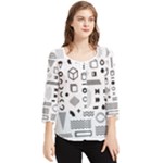 Pattern Hipster Abstract Form Geometric Line Variety Shapes Polkadots Fashion Style Seamless Chiffon Quarter Sleeve Blouse