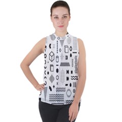 Mock Neck Chiffon Sleeveless Top 