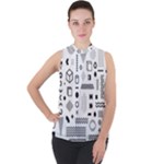 Pattern Hipster Abstract Form Geometric Line Variety Shapes Polkadots Fashion Style Seamless Mock Neck Chiffon Sleeveless Top